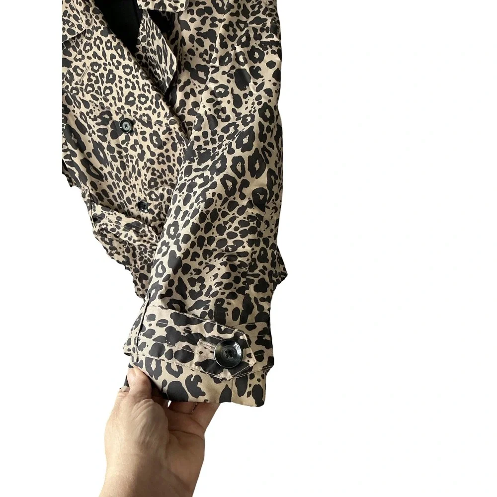 Dana Buchman Leopard‎ Print Double Breasted Belted Trench Coat Tan Black Large
